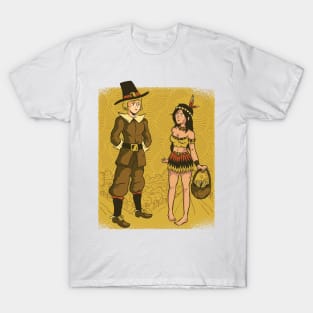 Cute Cartoon Thanksgiving Pilgrim and Native T-Shirt